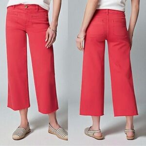 J. Jill Wide Leg Weld-Pocket Coral Denim Mid-Rise Raw Hem Cropped Pants